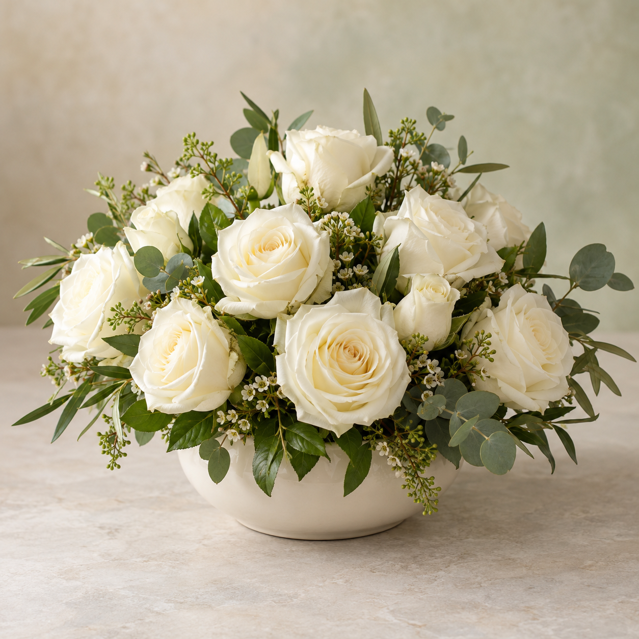 Composizione di rose bianche