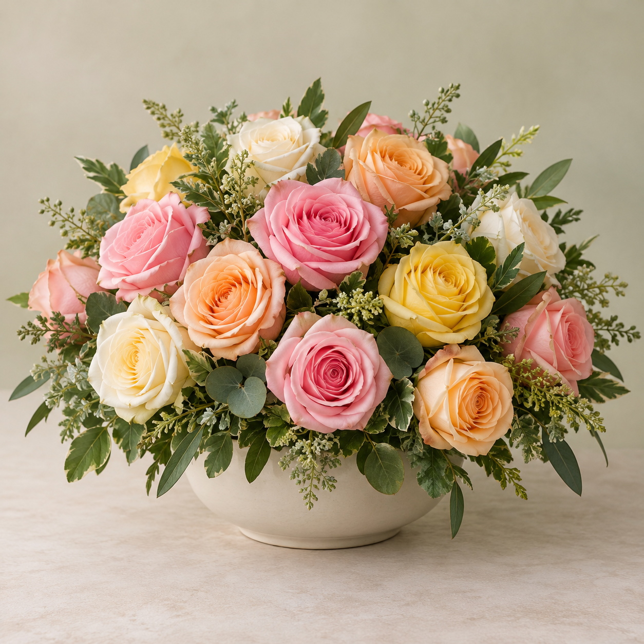 Composizione di rose colorate
